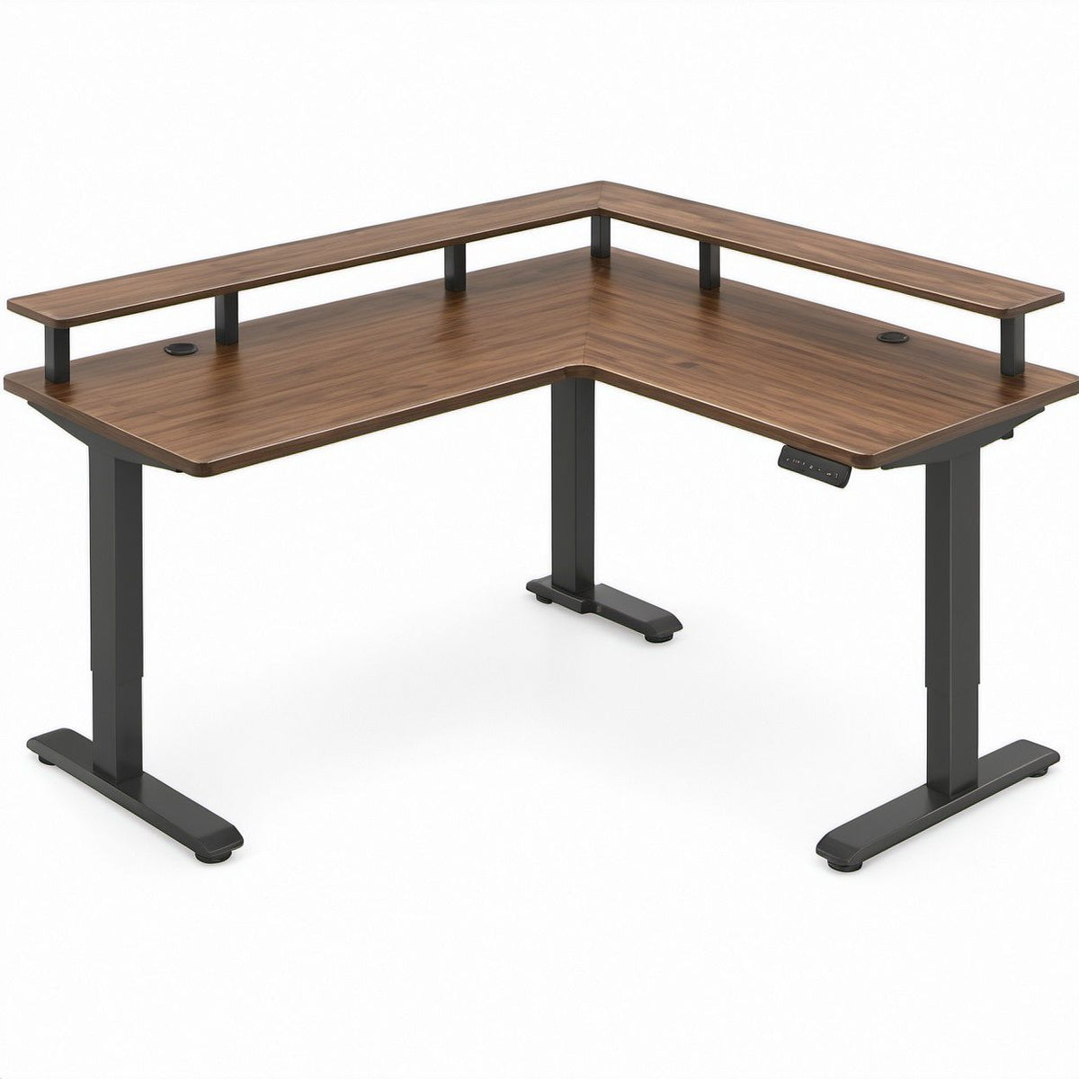 Scrivania angolare elettrica regolabile in altezza 160 x 120 x 72-117 cm Marrone noce/Nero