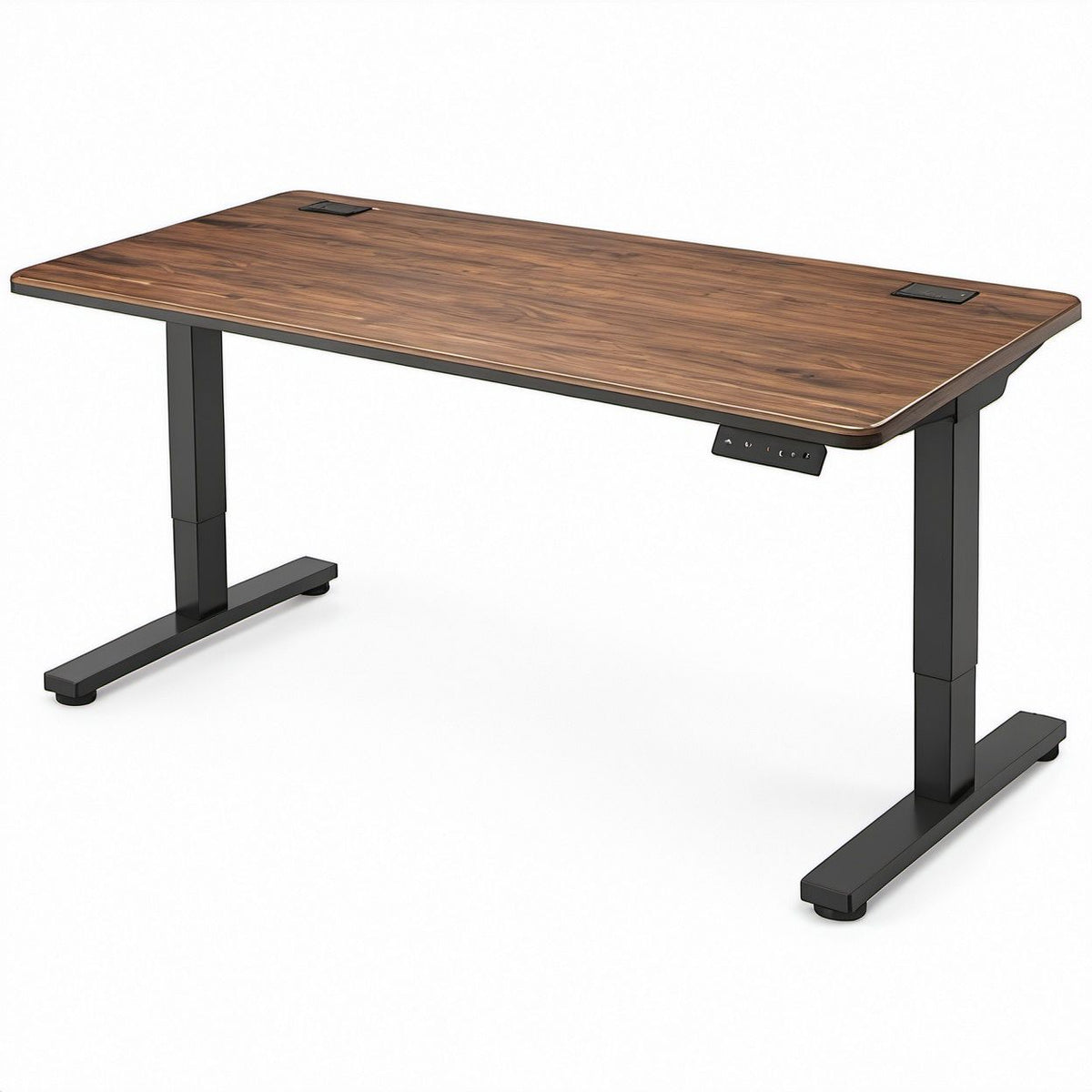 Scrivania elettrica regolabile in altezza 160 x 80 cm con piano effetto noce e struttura nera