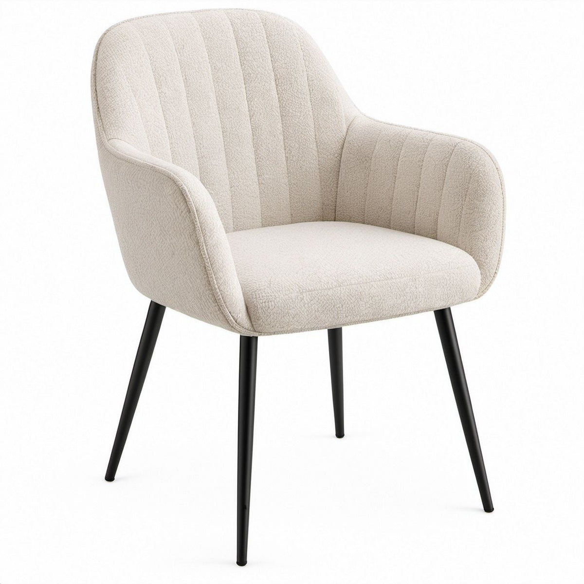 Poltrona imbottita in bouclé avorio con gambe nere, 60 x 62 x 84 cm