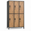 Armadio spogliatoio a 6 ante in acciaio e MDF effetto rovere, 90 x 45 x 180 cm, Rovere/Nero