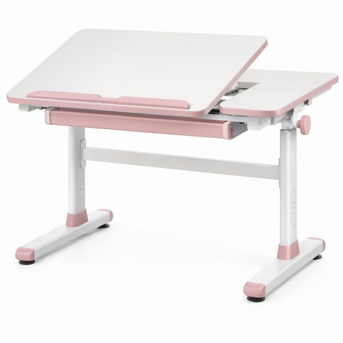 Scrivania regolabile e inclinabile per bambini in MDF e acciaio, Bianco/Rosa, 80 x 60 x 52-74 cm