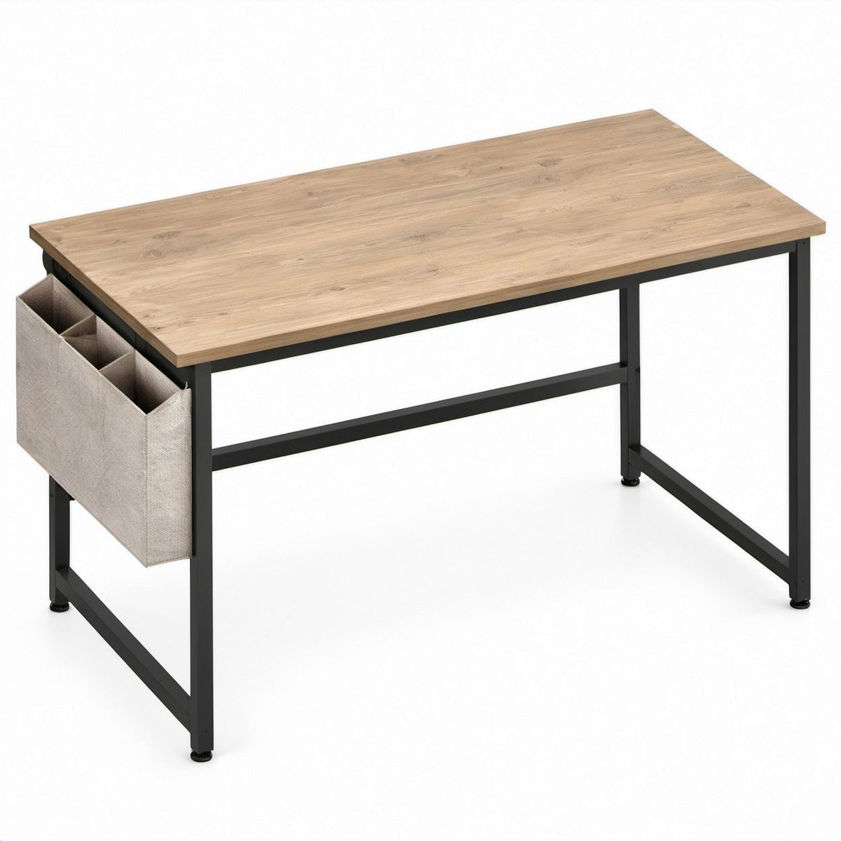 Scrivania rettangolare 120 x 60 x 75 cm effetto rovere chiaro, nero e grigio con contenitore laterale