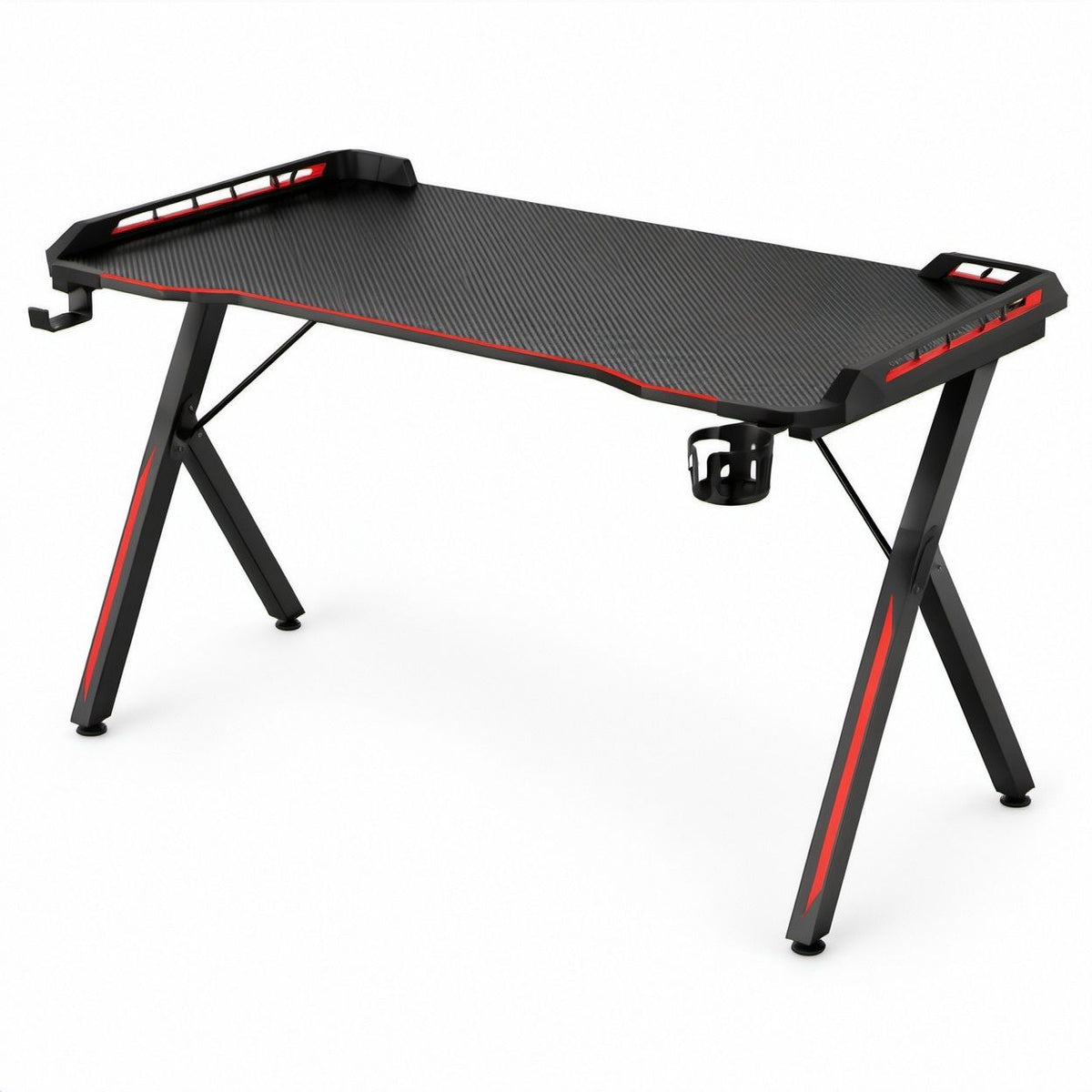 Scrivania gaming rettangolare Nero/Rosso in MDF e acciaio, 120 x 60 x 75 cm