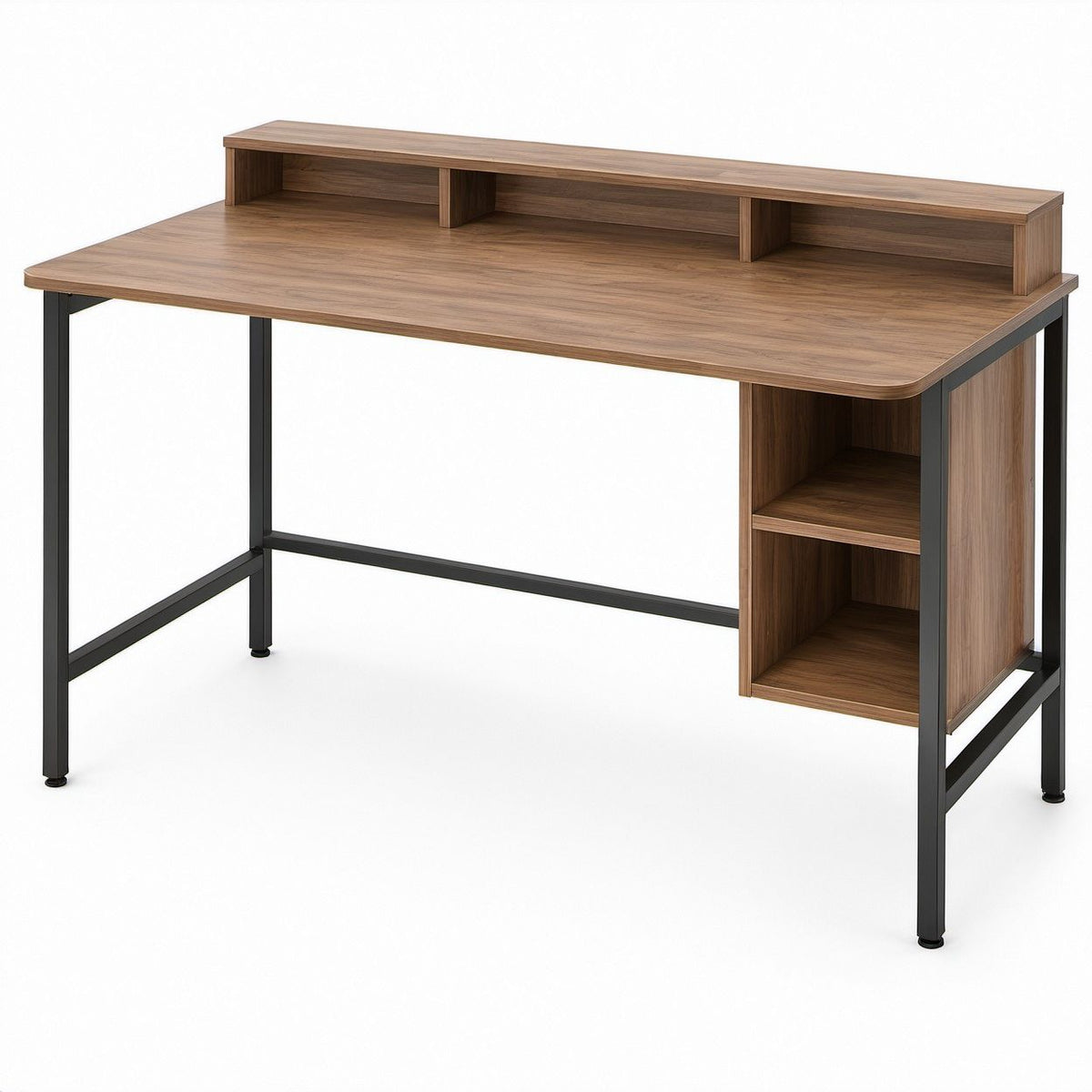 Scrivania per computer Noce e Nero 120 x 60 x 90 cm con ripiano per monitor e vani laterali