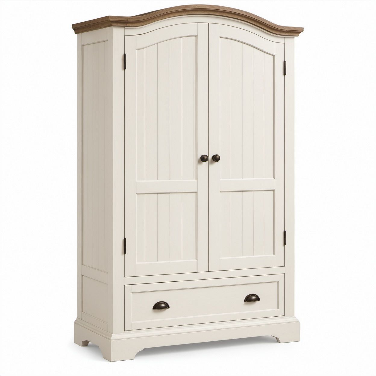 Guardaroba in legno massello Bianco Crema e Noce 100 x 55 x 200 cm con 2 ante e 1 cassetto