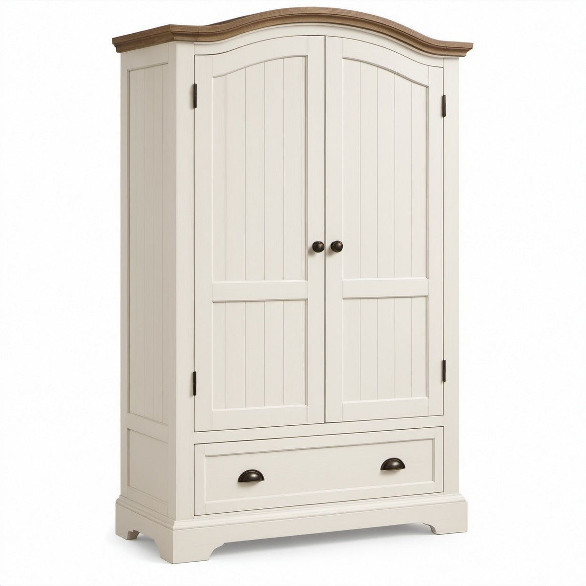 Guardaroba in legno massello Bianco Crema e Noce 100 x 55 x 200 cm con 2 ante e 1 cassetto