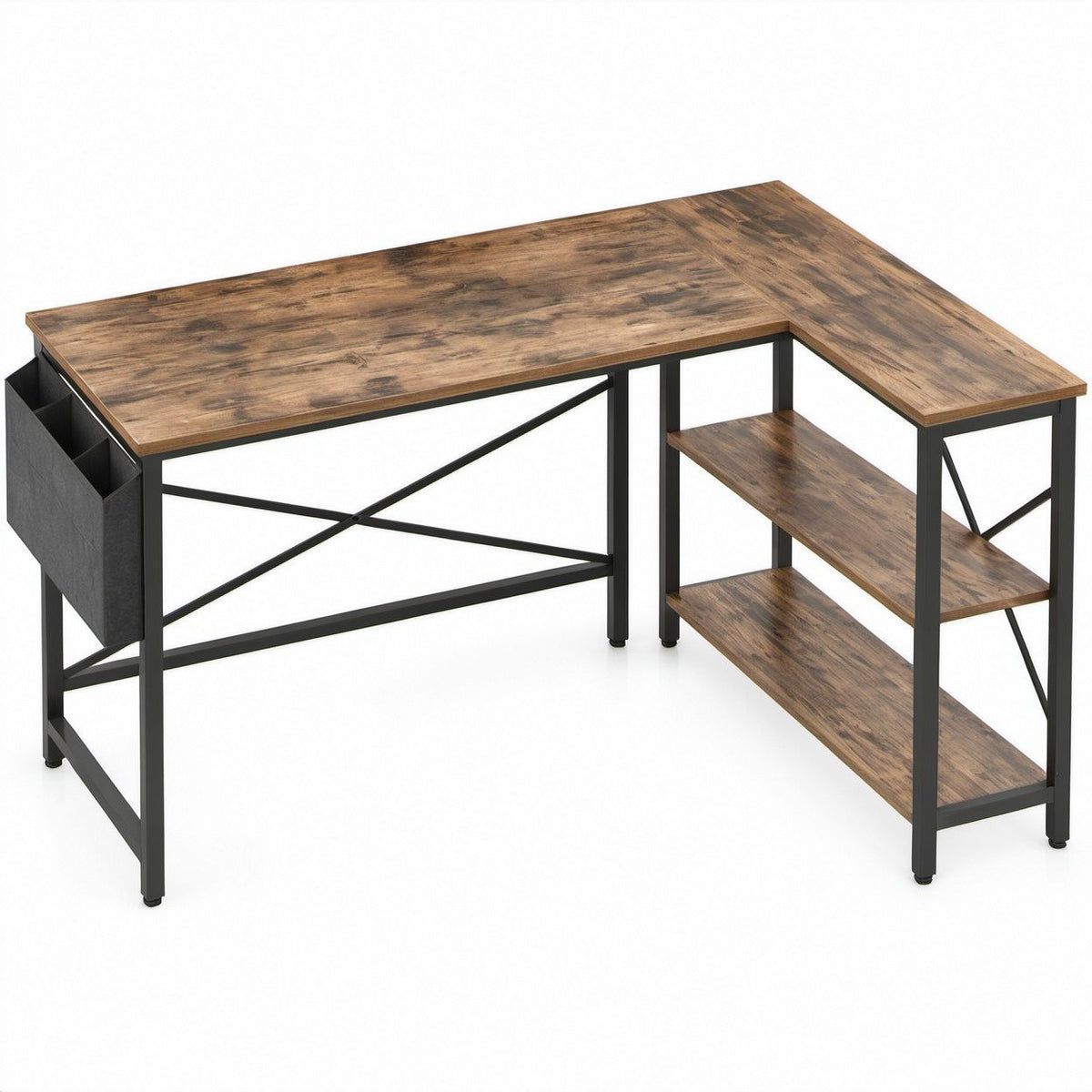 Scrivania angolare a L 137 x 150 x 75 cm Marrone Rustico e Nero