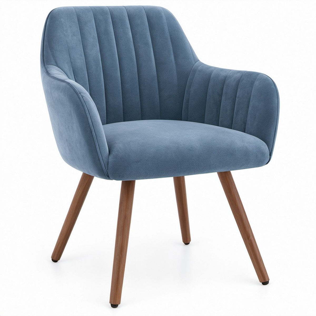 Poltrona imbottita in velluto blu con gambe effetto noce, 70 x 68 x 82 cm