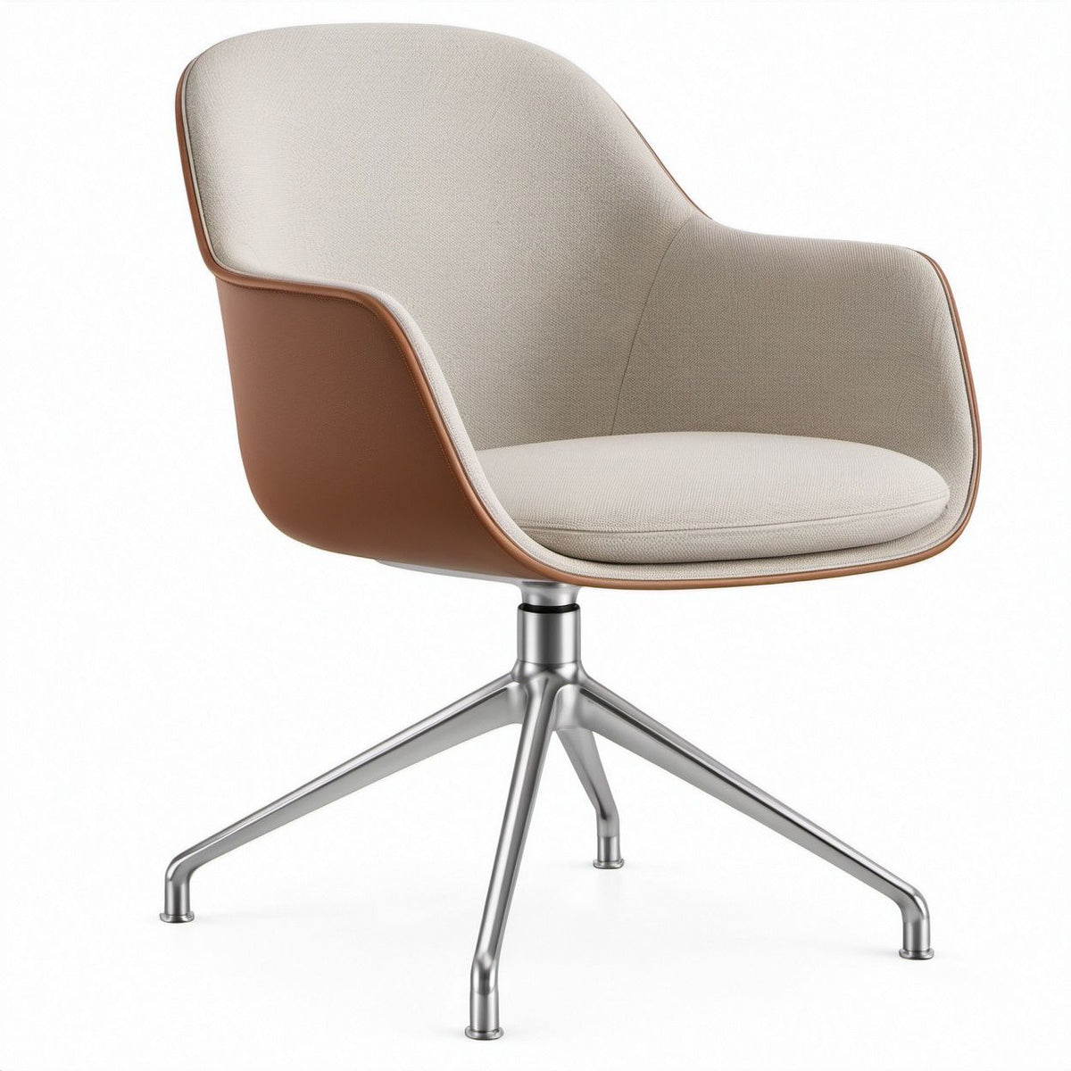 Poltrona girevole beige e cognac con base in alluminio 65 x 65 x 85 cm