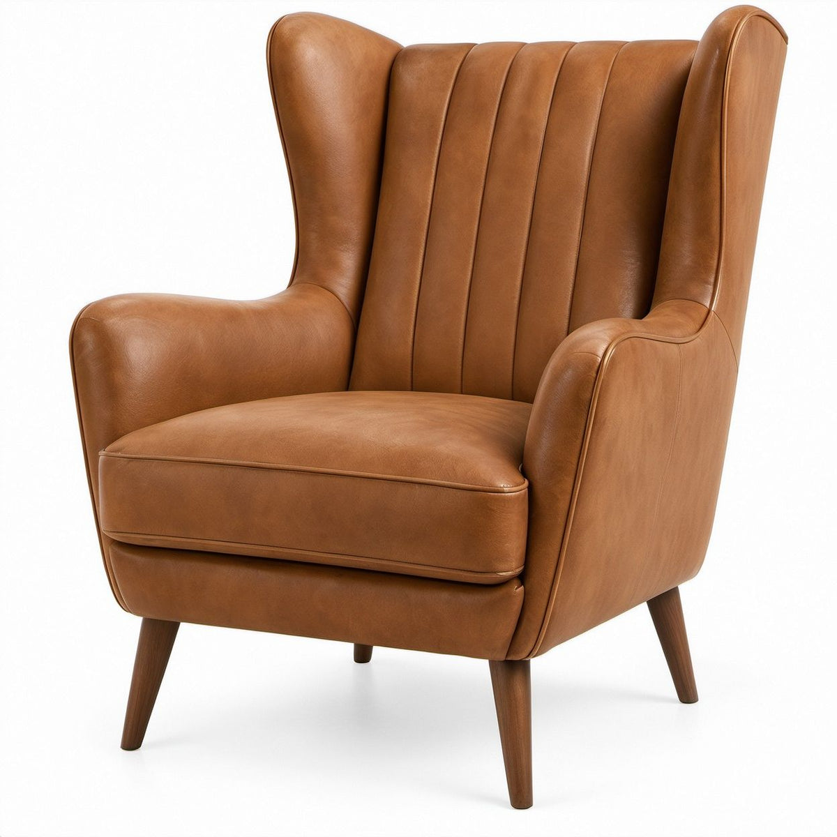 Poltrona a Orecchioni in Pelle PU Marrone Cognac 82 x 90 x 108 cm