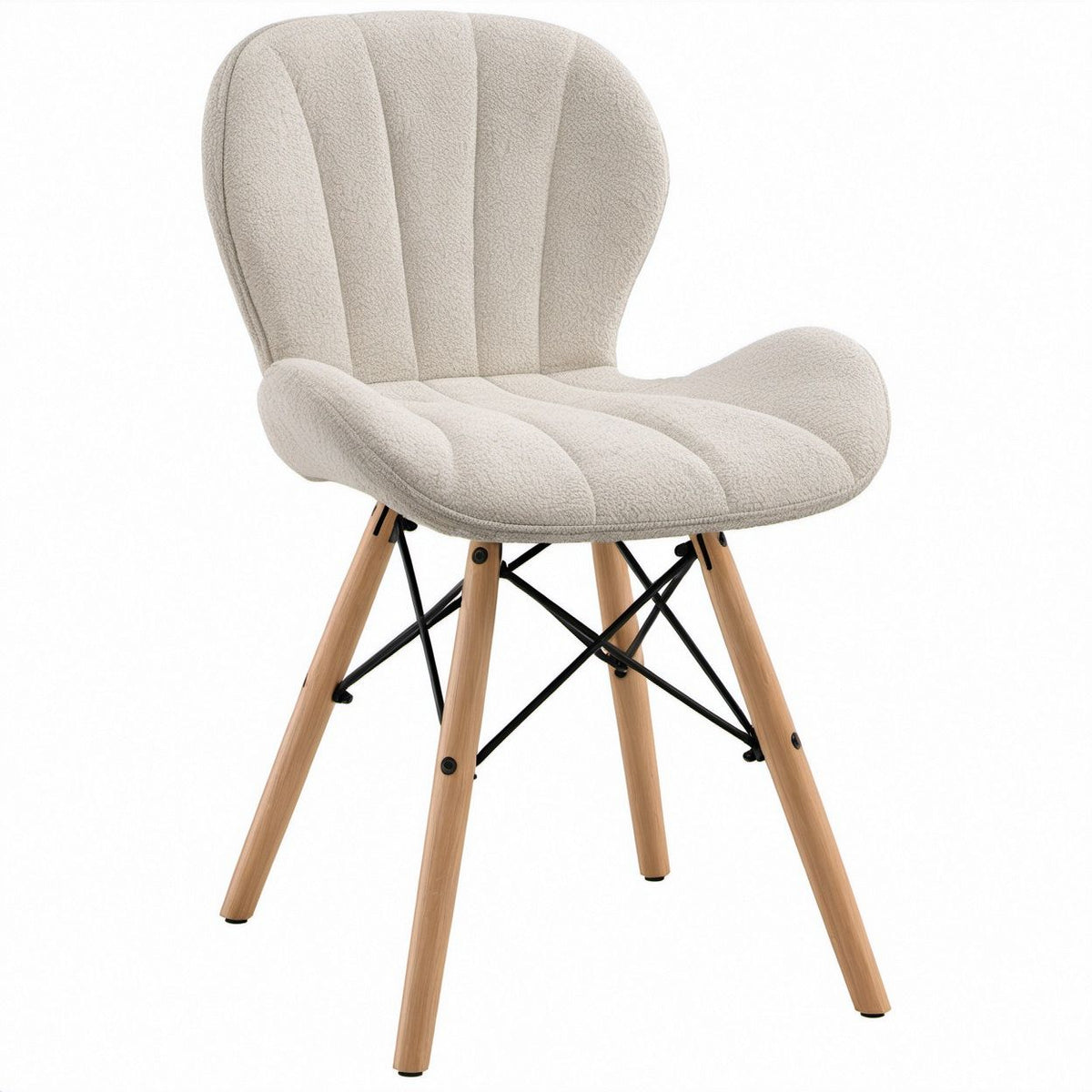 Poltrona lounge con braccioli in bouclé beige e gambe in faggio, 62 x 61 x 88 cm