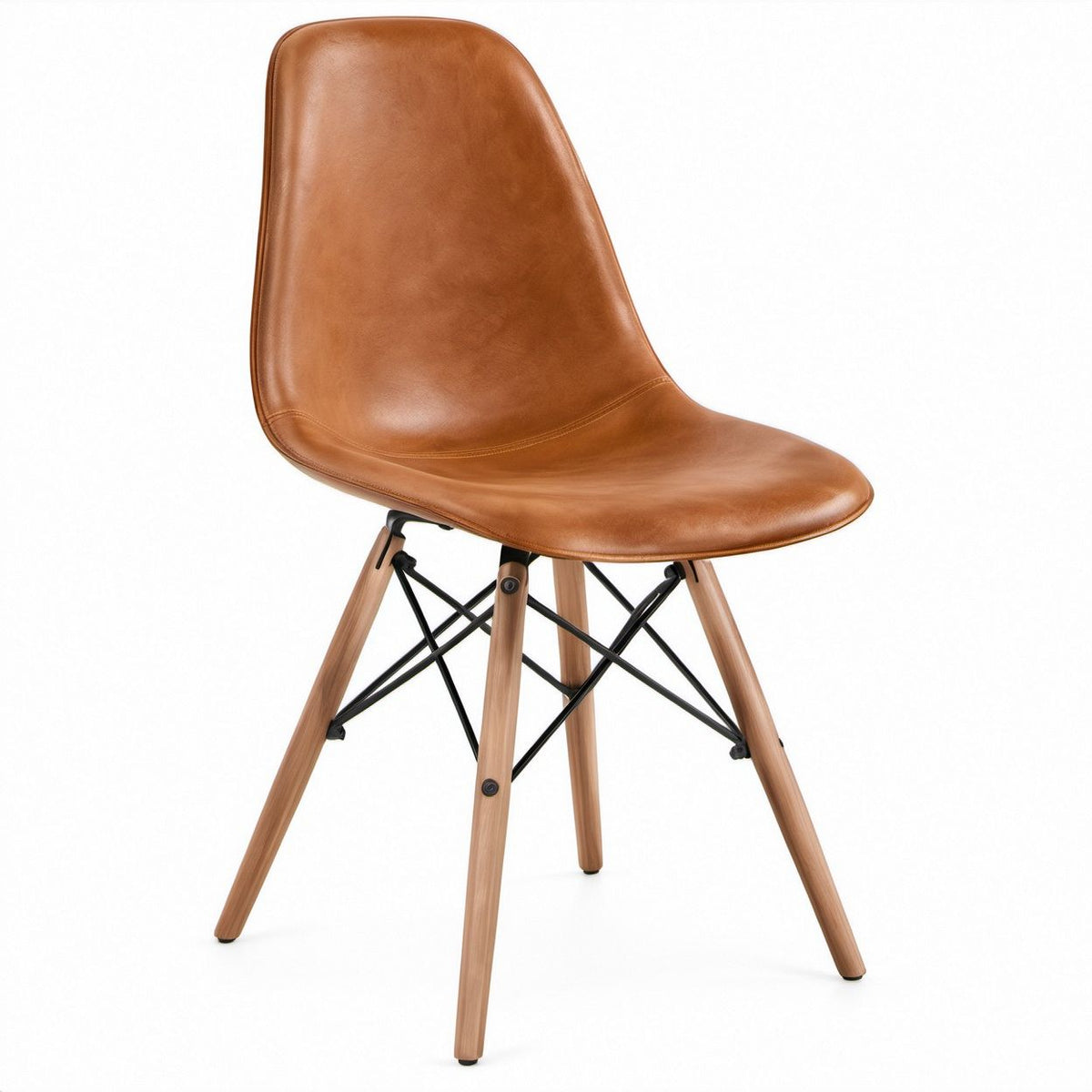 Sedia ergonomica marrone in poliuretano con gambe in faggio massello, 49 x 54 x 83 cm